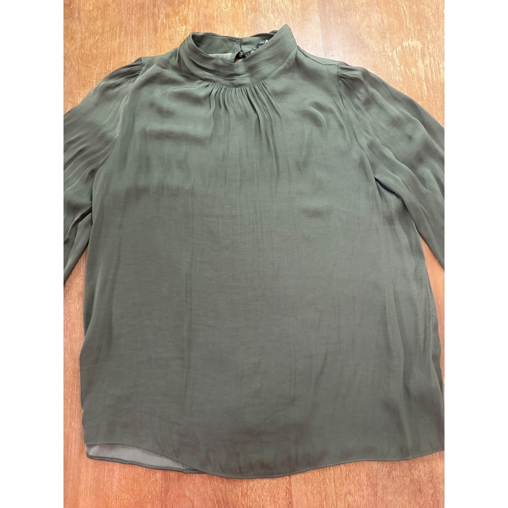 Naked Zebra Olive Green Mock Neck Pleated Blouse Ruffle Cuff SB116098 Mens M
